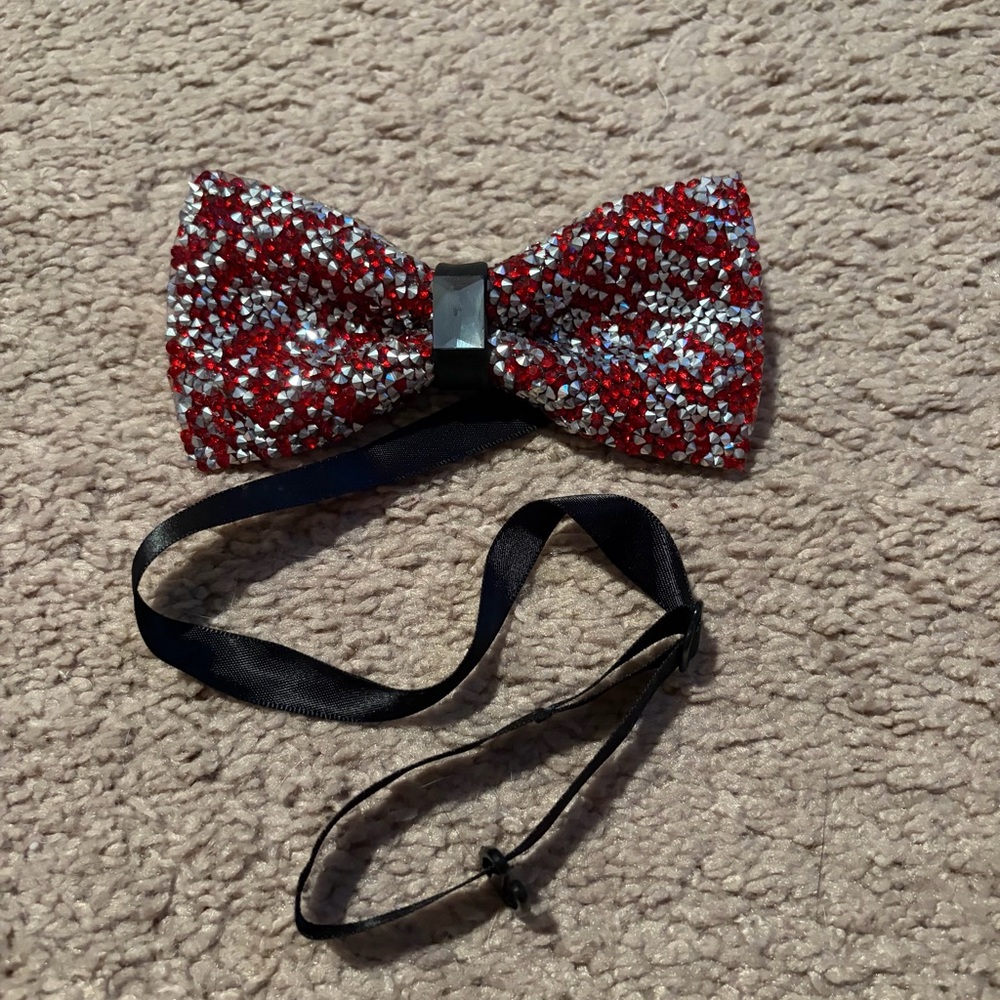 Men's Red Crystal Bow Tie with Black Strap